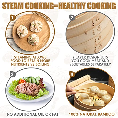 59 Pcs 2 Tier Bamboo Steamer Basket Set