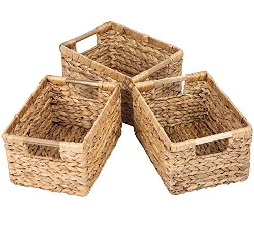 Natural Water Hyacinth storage basket with Handle (3 Count)