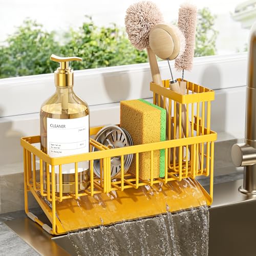 Lemon Yellow Sink Caddy Organzier with High Brush Holder