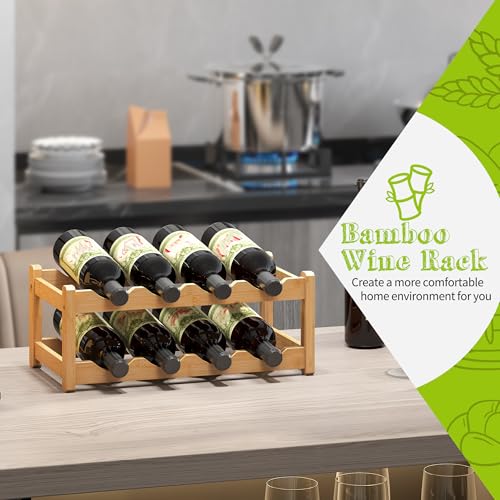 Bamboo Wine Rack Wine Storage Cabinet Shelf 8 Bottle Wine Racks Countertop Sturdy for Kitchen Dining Room Pantry