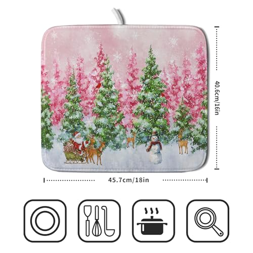 Pink Christmas Dish Drying Mat for Kitchen Counter Absorbent Dish Dry Pad
