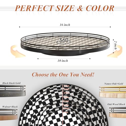 16 Inch Black and White Checkerboard Lazy Susan Decorative Tray