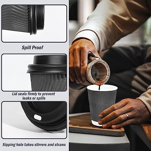 50 Pack 12 oz Insulated Disposable Coffee Cups With Lids (50 Count)