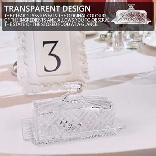 Glass Butter Dish with Lid Handle Butter Keeper Dessert Tray Cake Plate Crystal Covered Butter Dish for Home Kichen Candy