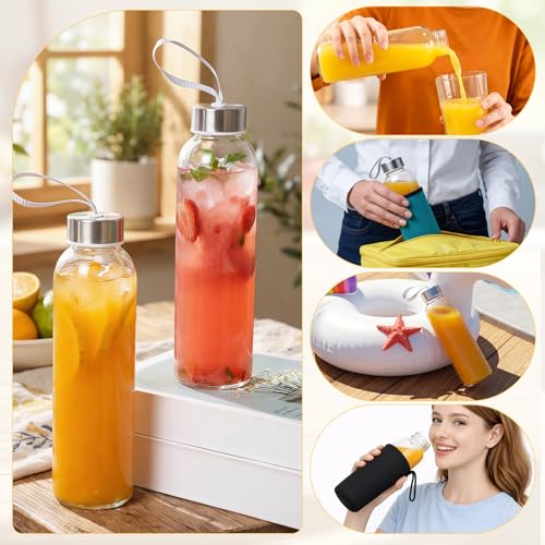 12 Pack Glass Water Bottles with Sleeves (12 Count)