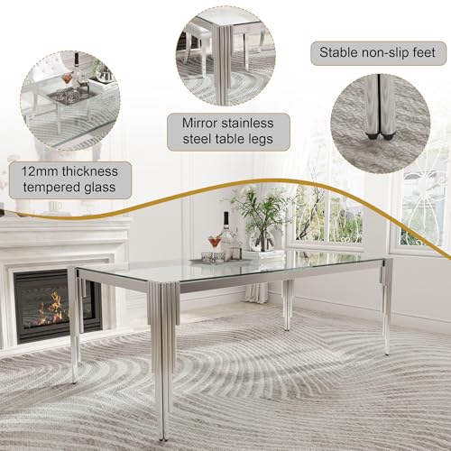 78'' Modern Glass Dining Table for 6