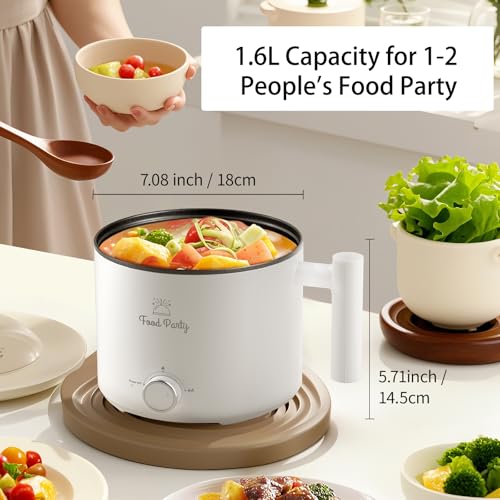 Hot Pot Electric Pot for Cooking Ramen Cooker 1.6L College Dorm Room Essentials Mini Hotpot Shabu Shabu Pot 110V Noodle Cooker Non Stick