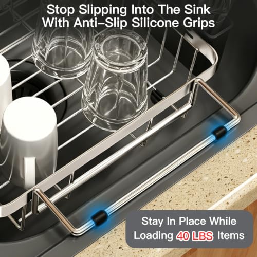 Expandable Dish Drying Rack Over Sink with Extra Drying Mat