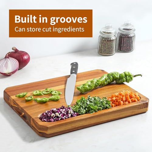 Large wood Cutting Board for Kitchen with Juice Handles