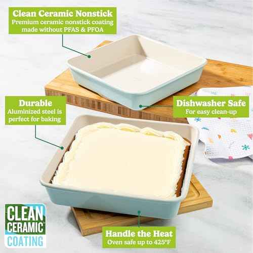 Clean Ceramic Square Cake Pans Set (2 Count)