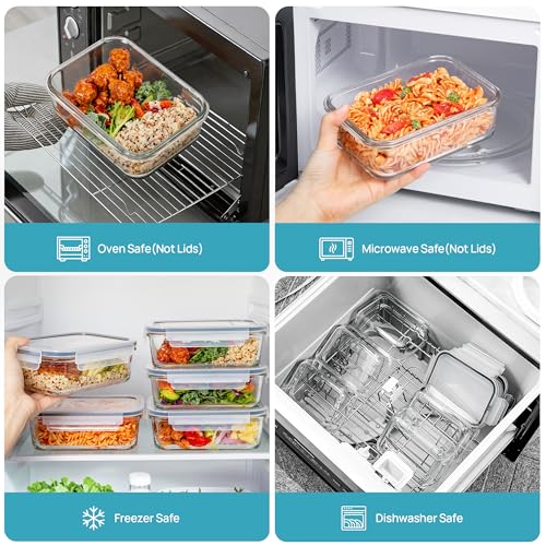 5Pack 30oz Glass Meal Prep Container Sets with Lids (5 Count)