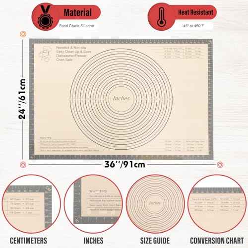 Silicone Pastry Mat 36x24 Inch Extra Large Baking Mat with Measurements