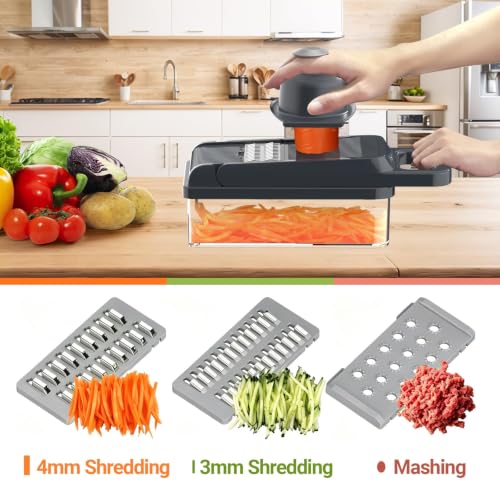 12-in-1 Vegetable Chopper 7 Blades, Veggie Cutter with Handle, Grey