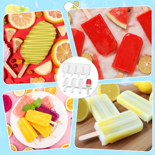 2 Set Silicone Popsicle Molds 4 Cavities Ice Cream Oval Cake Molds with 100 Sticks (2 Count)