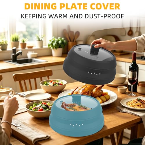 Tall Microwave Splatter Cover Glass Cover Guard Lid 5.8 inch Height with Collapsible Silicone for Food Pot Plate 10.8 inch Black