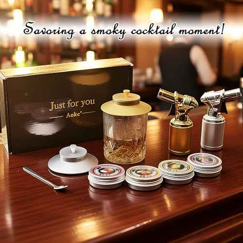 Gold Cocktail Smoker Kit with Torch Metal Old Fashioned Drink Bourbon Whiskey Smoker Kits (7 Count)