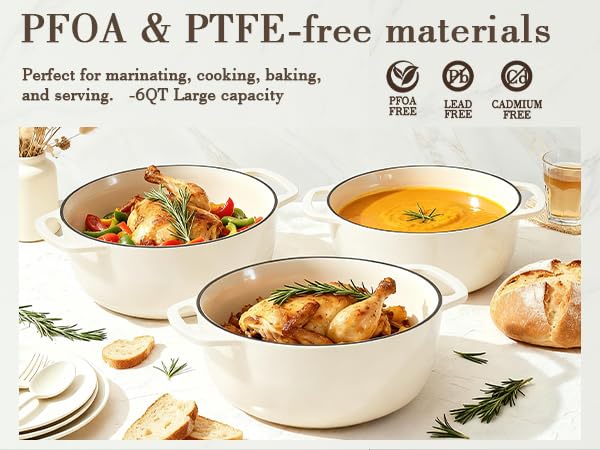 6QT Enameled Cast Iron Dutch Oven with Lid
