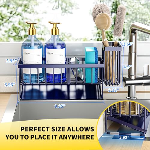 Navy Blue Sink Caddy Organzier with High Brush Holder
