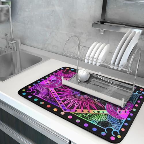 Colorful Microfiber Dish Drying Mat for Kitchen Counter 18 X 24 in Moon Decoration Dishes Pad Coffee Mats