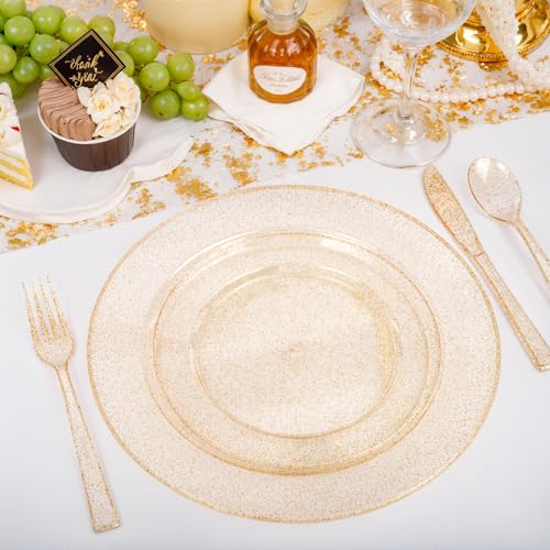 200 Pcs Gold Glitter Plastic Plates (200 Count)
