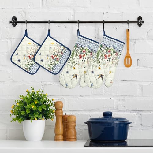 Country Wildflower Oven Mitts and Pot Holders Set (4 Count)