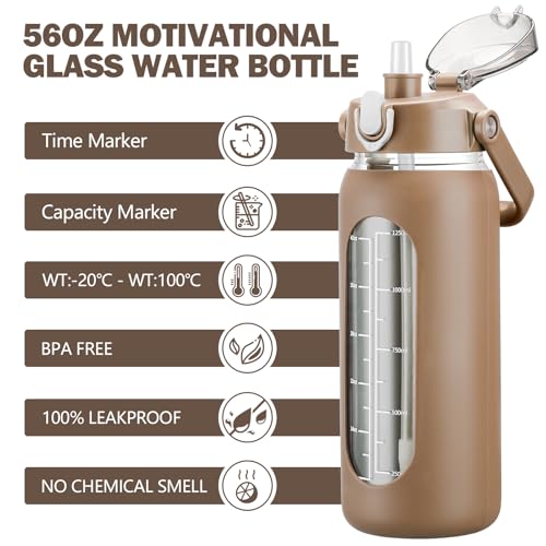 56oz Glass Water Bottles with Straw