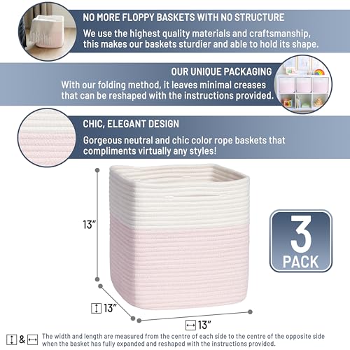 13 Inch Cube Storage Bins Cotton Rope Woven Baskets for Organizing 3 (3 Count)