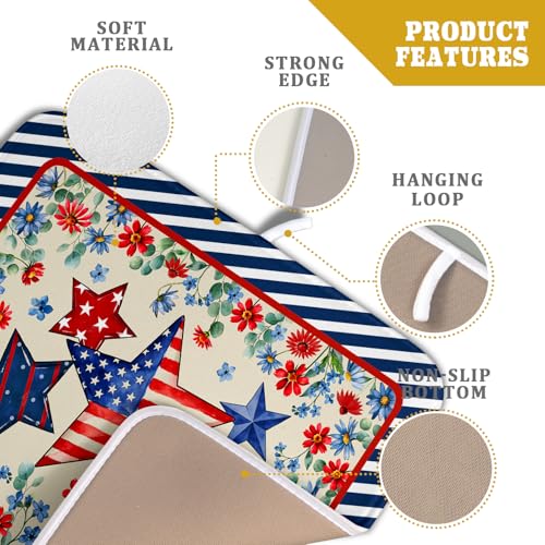 Patriotic Stars Dish Drying Mat for Kitchen Counter 4th of July Holiday Absorbent Reversible Microfiber Dish Pad Small