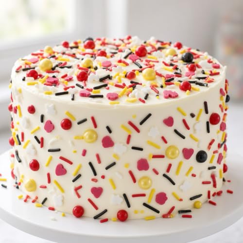 Yellow & Red & Black & White Sprinkles Mix Size Pearls Mouse Themed Cake Decorations Cupcake Toppers Perfect for Wedding Party Valentine Halloween Christmas Supplies 4.58OZ (4.58 Ounce)