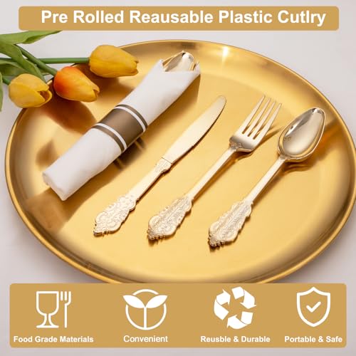 400PCS Gold Wrapped Silverware Disposable Fancy for Parties Weddings (400 Count)