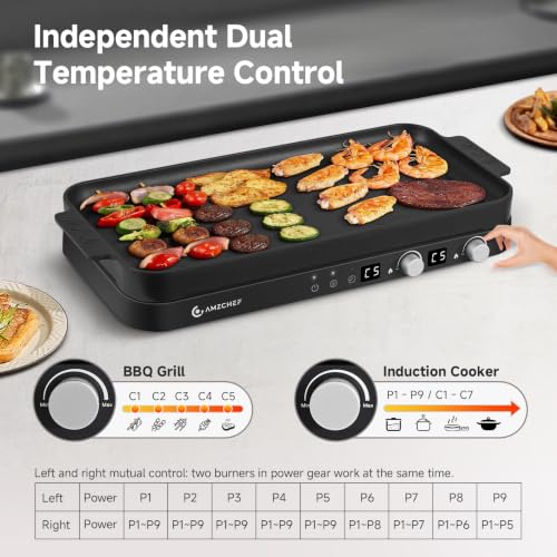 Double Induction Cooktop with Removable Griddle Pan Non