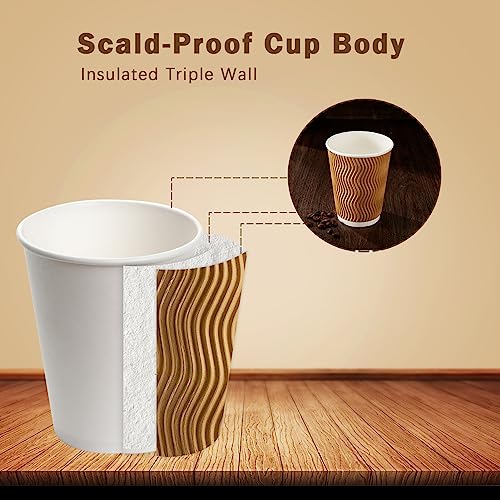 120 Pack 12 oz Disposable Paper Coffee Cups Insulated Champagne (120 Count)