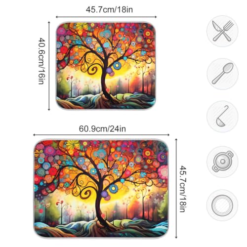Abstract Tree Dish Drying Mat for Kitchen Counter Absorbent Microfiber Drying Pad