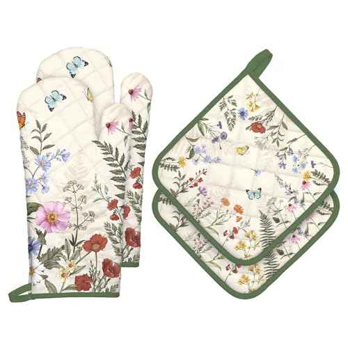 Wildflower Oven Mitts and Pot Holders Set (4 Count)