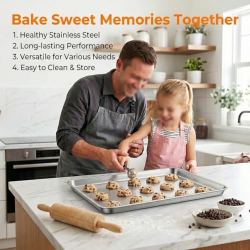 Baking Sheet 17.6"x 13"x 1" Stainless Steel Large Cookie Sheet Pan (2 Count)