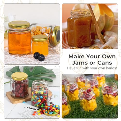 30 Pack 6 oz Clear Hexagon Glass Jars with Gold Lids (30 Count)