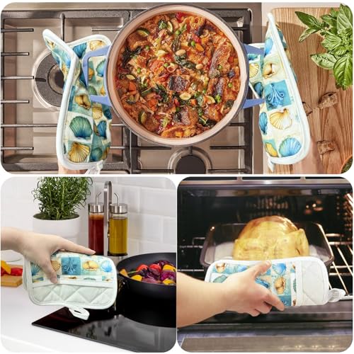 Pot Holders Set of 2 Heat Resistant 480 ℉Non Slip Clear Silicone Printed Comfortable Cotton Lining Kitchen Women Men Cooking Baking Microwave Machine Washable (32 Ounce)