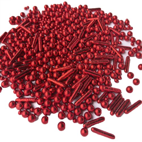 Sprinkles Red Pearl Sugar Candy Mix Size Baking Cake Decorations Cupcake Toppers Celebrations Shaker Jar Wedding Shower Party (4.2 Ounce)