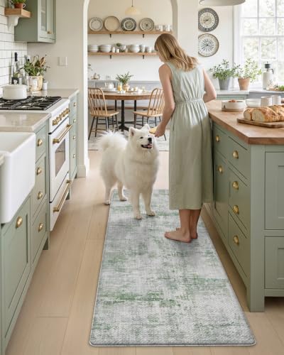 Kitchen Floor Mats Cushioned Anti Fatigue Runner Rug 23x59 Green