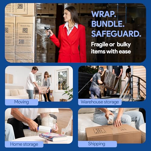 5" Plastic Stretch Film Wrap with Rotating Handle 1000 feet 500% Stretch Ability