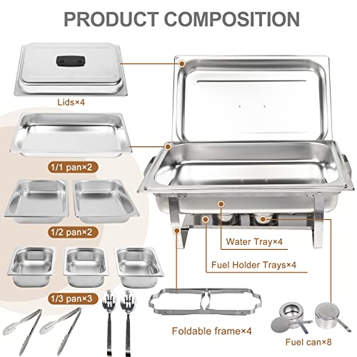 4 Pack 8 Qt Stainless Steel Chafing Dish Buffet Set for Catering (4 Count)