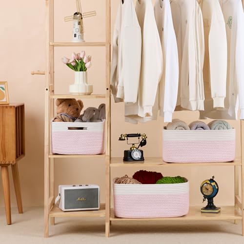 Woven Pink Cotton Storage Baskets (3 Count)