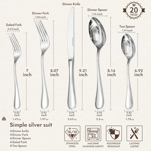 18 10 Stainless Steel Silverware Set for 4 (20 Count)