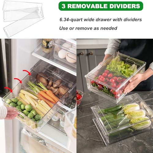 3 Pack Stackable Refrigerator Organizer Bins with Pull
