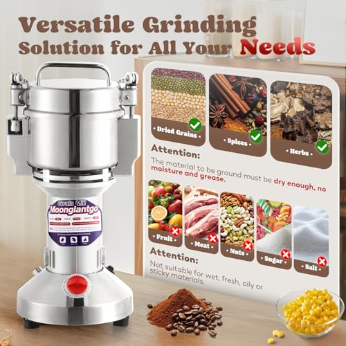 Grain Mill Grinder Electric 500g Commercial Spice Grinder 2500W Stainless Steel Pulverizer Dry Grinder Grinding Machine