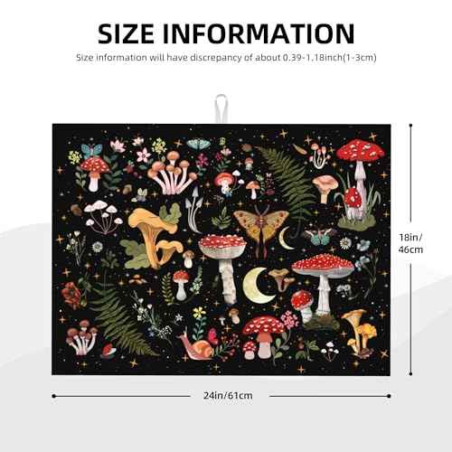 Mushroom Dish Drying Mat for Kitchen Counter 18"x24" Moth Gothic Witchy Dishes Pad Dish Drainer Rack Mats Microfiber Washable Absorbent Kitchen Decor