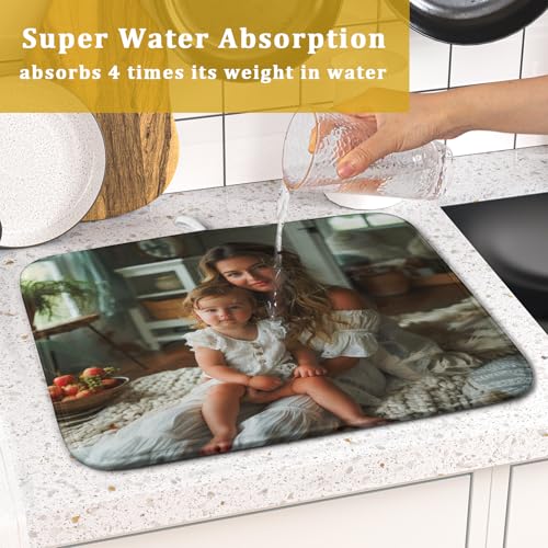 Custom Dish Drying Mat Customized Drainer Pad with Image Logo Text 16x18 Inch Personalized Absorbent Dish Dry Pad for Kitchen Counter Sink