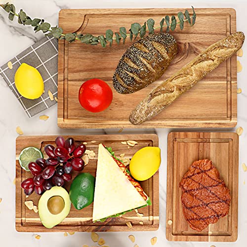 Acacia Wood Cutting Board Set with Juice Groove (3 Count)