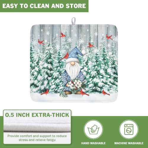 Winter Gnome Dish Drying Mat Pine Tree Dishes Pad 16"x18" Microfiber Absorbent Fast Dry Drainer Rack Mats Protector for Kitchen Countertop
