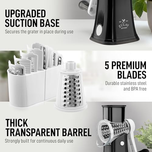 Rotary Cheese Grater Manual Hand Crank 5 Blade Shredder